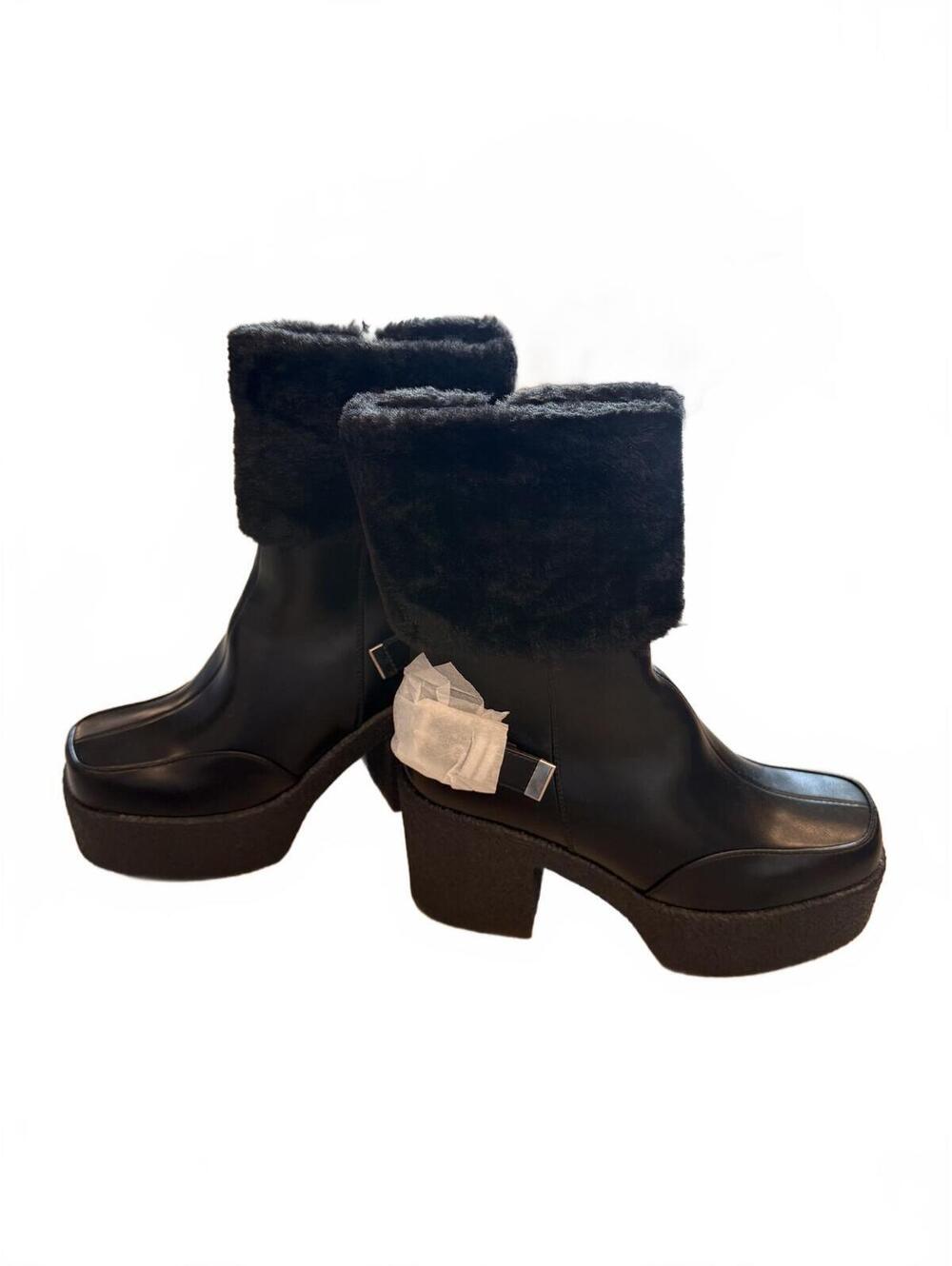 Lamoda x Dolls Kill platform black Boots with Faux Fur Cuff and Buckle